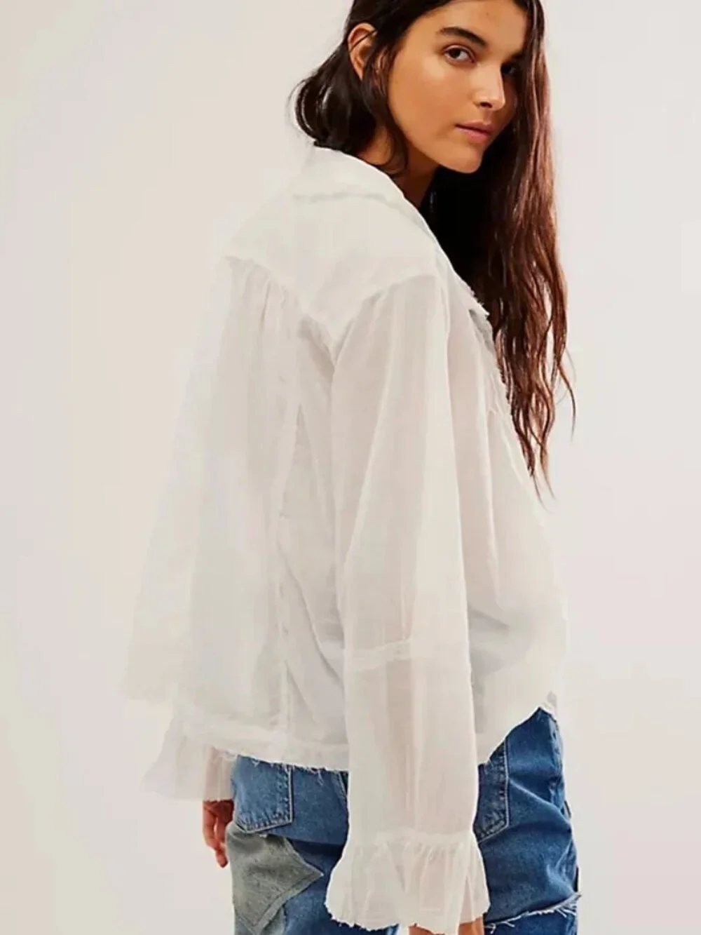 Free People We The Free Savannah Ruffle Buttondown Top Bell Sleeve Top Ivory S